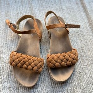 Braided Suede Ankle-Strap Sandals - Tan